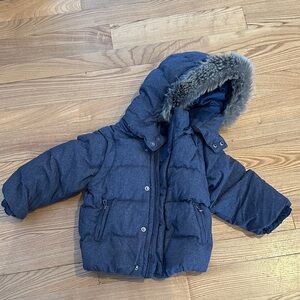 Children's 2T Navy Puffer Jacket with zipper Faux Fur Hood